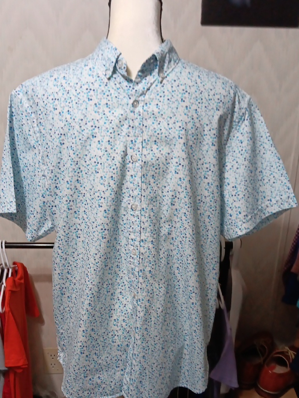 Denim & Flower Light Blue Short-Sleeve Button-Down with Blue Dot Floral Print